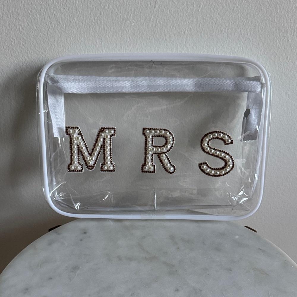 MRS. Bridal Clear White Travel Bag with Pearl Accents